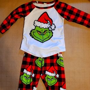 Grinch 6-12m Xmas baby girl bell bottom outfit red black flannel chex